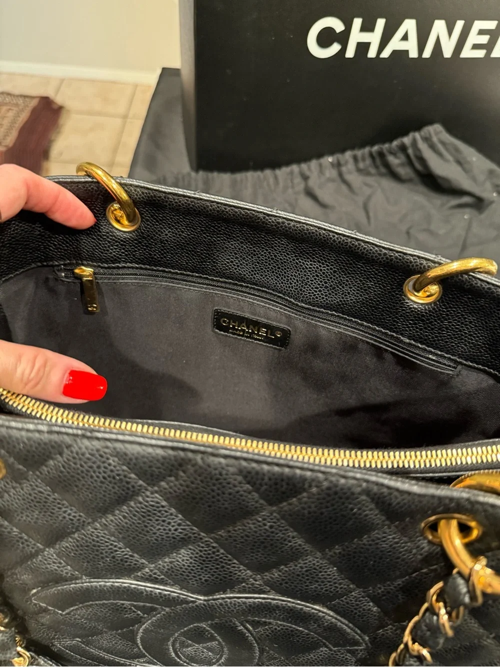 Authentic Chanel GST Grand Shopping Tote Black Caviar Gold Hardware +Entrupy EUC - Picture 16 of 16